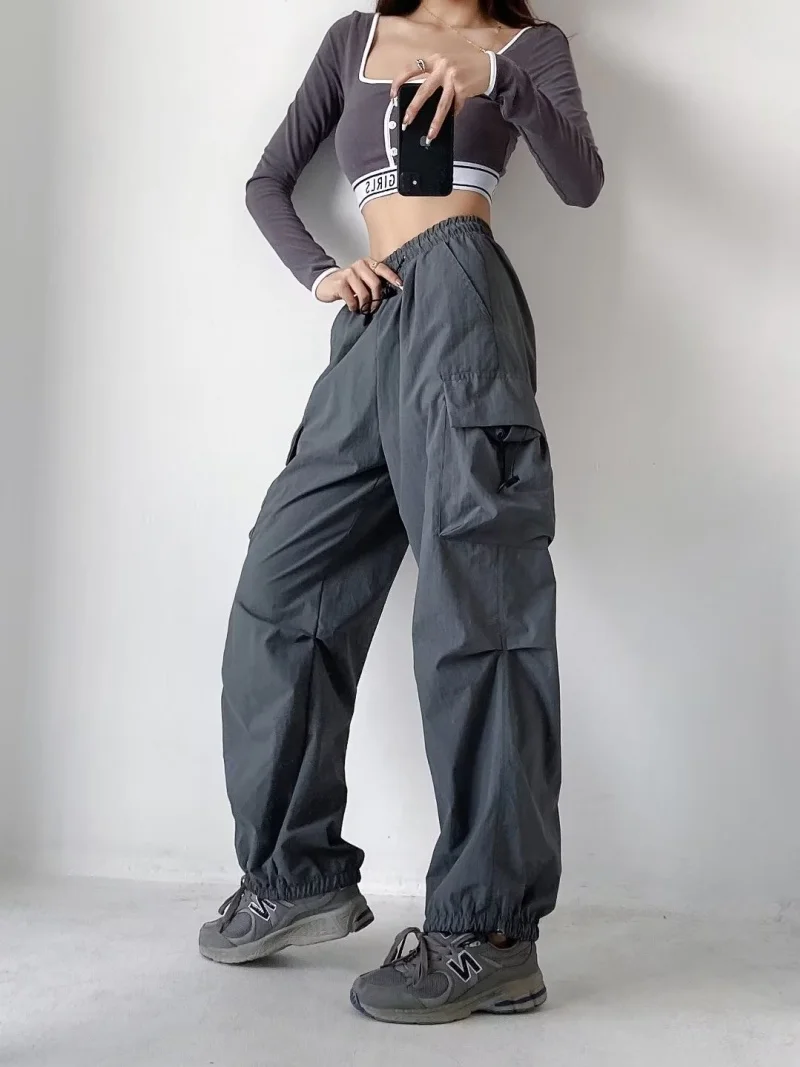 

Уличная одежда, винтажные брюки-карго, весенняя одежда, женские спортивные штаны с эластичной резинкой на талии, 2026, женские повседневные свободные спортивные брюки