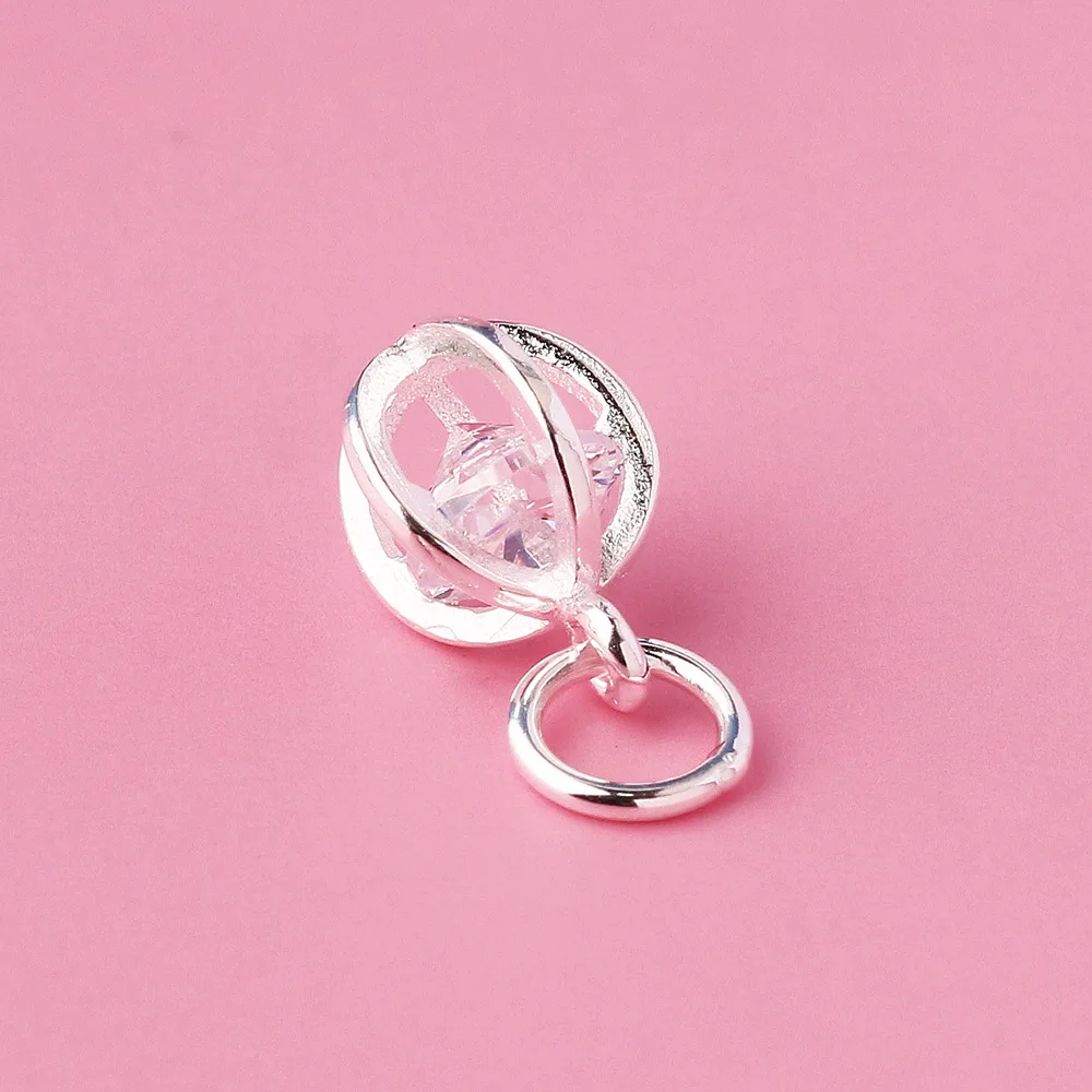 Charms 925 Silver Electroplated Hollow Zircon Lantern Necklace Pendant Handmade DIY Accessories Charms for Bracelet Plata 925