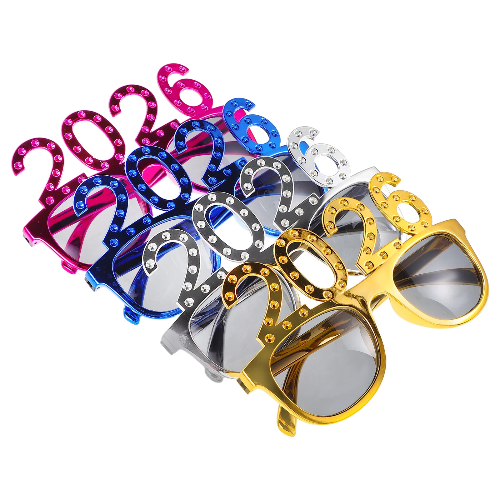 

4Pcs Square Frame Number Glasses Rhinestone Studded New Year Eve Party Photo Props Graduation Festival Eyewear