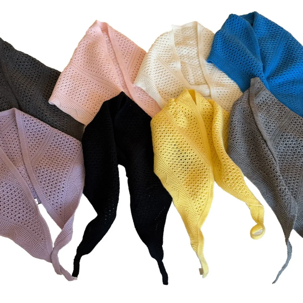 Hollow Out Knitted Triangle Scarf Triangle Shape Korean Style Layering Hem Breathable Casual Neck Scarf Street Shoot