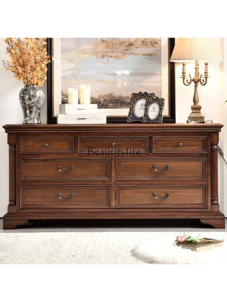 

American chest living room entrance storage simple and beautiful storage solid wood seven chest black walnut