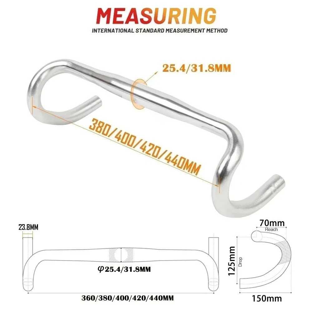 CR12 Ultralight Drop Bar 25.4/31.8mm 360-440mm Silver Racing Road Handle