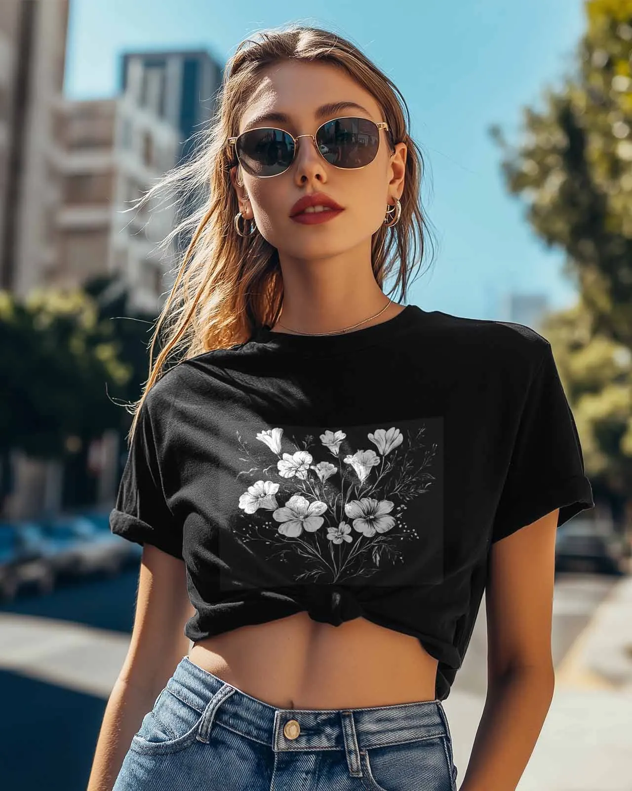 Blumen in Schwarz und Weiß T-Shirt Liebhaber Geschenk Sweatshirt Fitness T-Shirt Kurzarm O-Ausschnitt Kleidung Tops