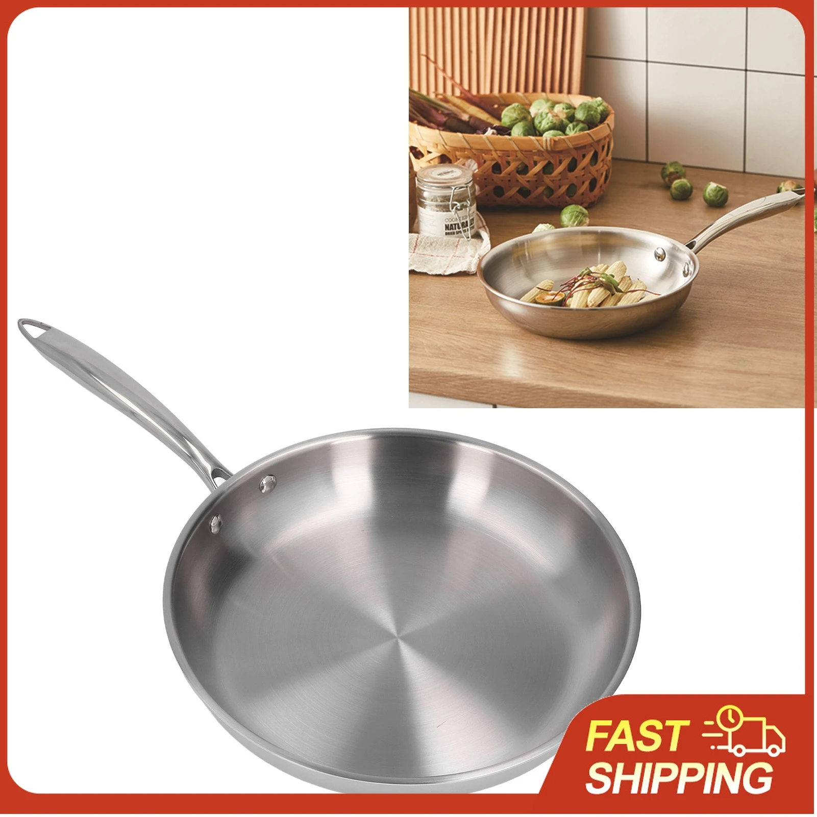 304 Edelstahl-Bratpfanne Antihaftbeschichtet Induktionsgeeignet 3-Schicht-Gleichmäßige Erwärmung Kühler Griff Küchen-Kochgeschirr