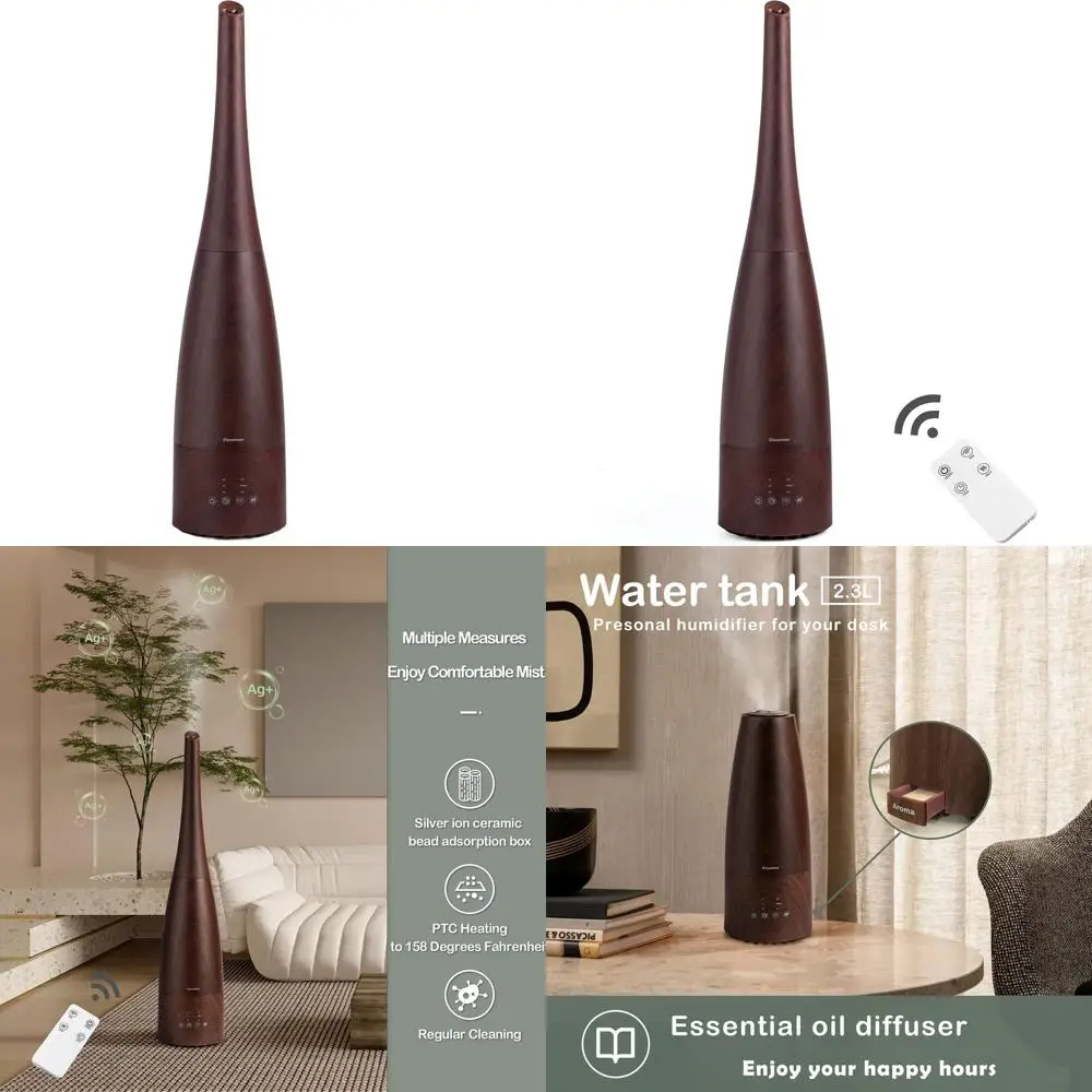 

Ультратихий умный увлажнитель воздуха с холодным туманом объемом 2,3 л для дома, спальни, рабочего стола и офиса с пультом ДУ и автоматическим отключением