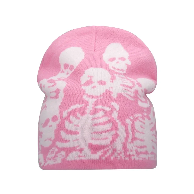 Beanies Fashion Skull Print Y2K Knitted Hats for Women Men Ear Protection Winter Autumn Windproof Keep Warm Gorras Hip Hop Cap