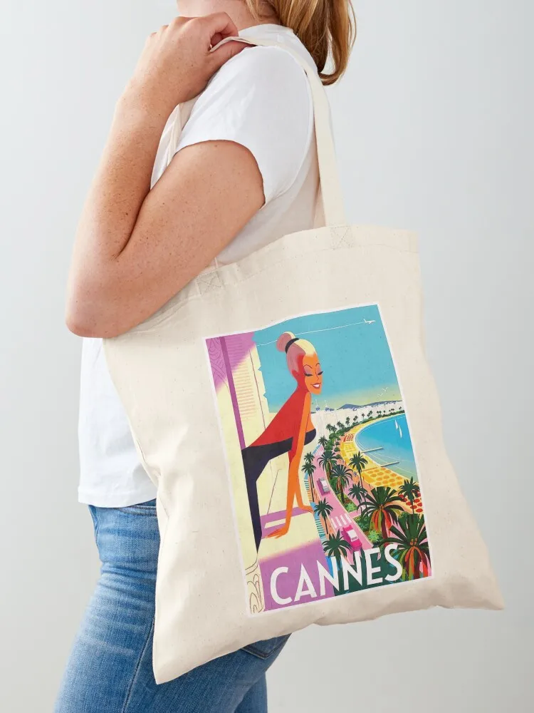 

Cannes : Vintage French Riviera Travel Advertising Print Tote Bag bags luxury women tote bags men tote bag custom