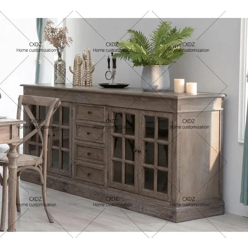 XX Retro Dining Side Cabinet Small Apartment Light Luxury Solid Wood Storage Cabinet Living Room Home Locker