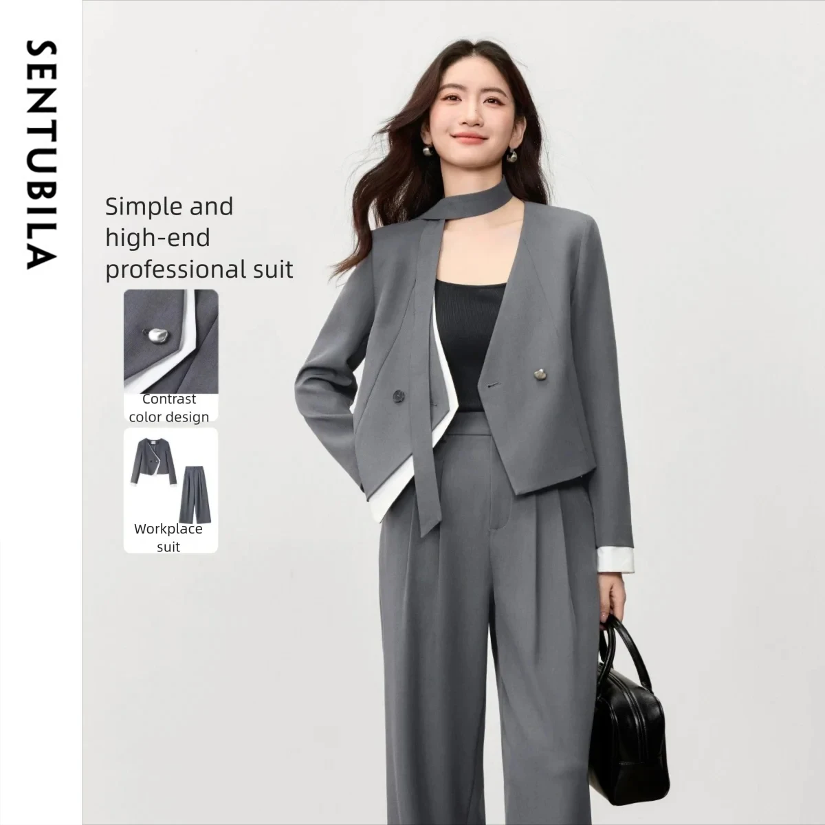 

SENTUBILA Women's Two-piece Office Set 2025 Long-sleeve Two-button Short Coat Loose Straight Pants Woman Pants Sets 153ZA2305