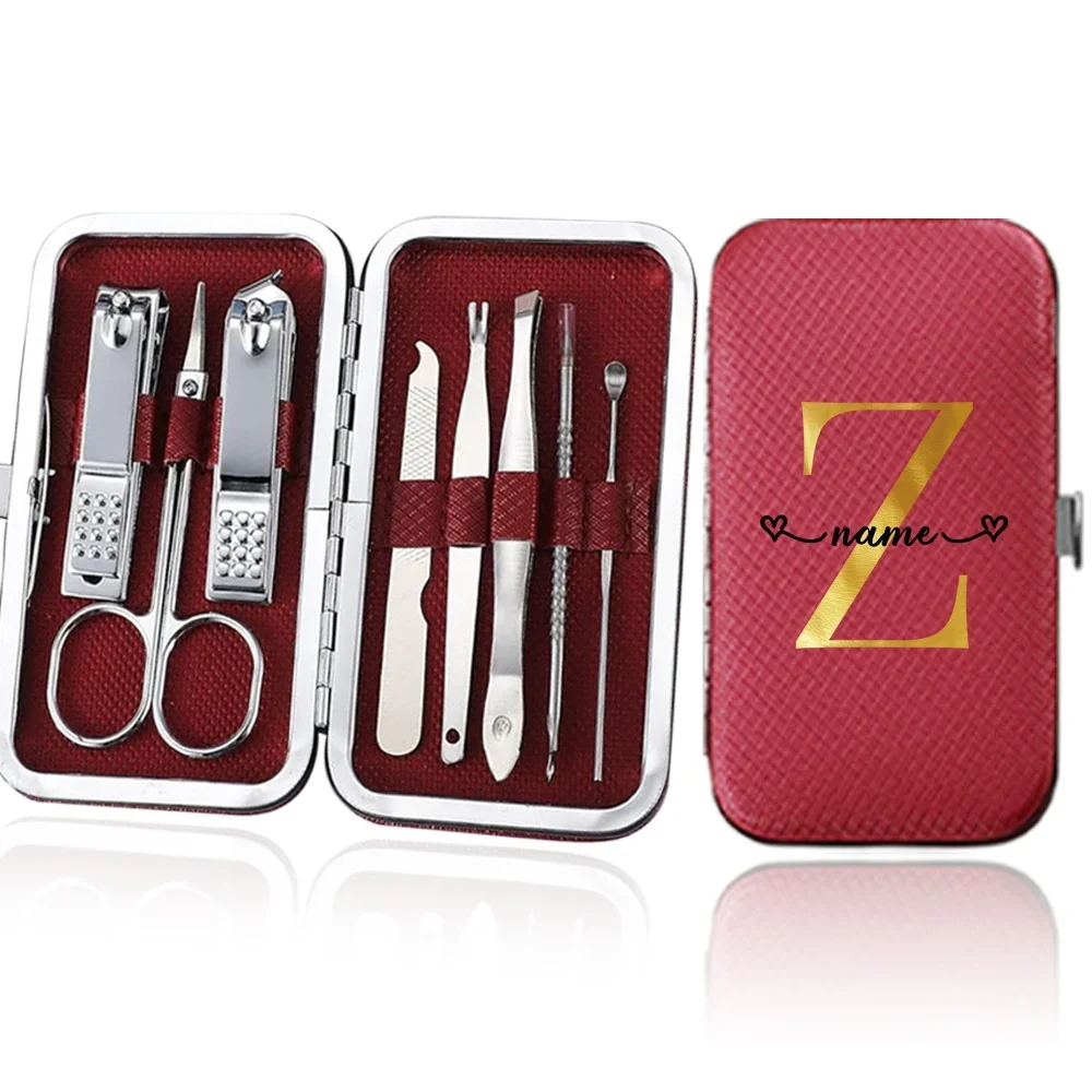 Customized Name 8Pcs Portable Manicure Set Pedicure Kit Stainless Steel Nail Clippers Organizer Grooming Box Nail Cutter Tools