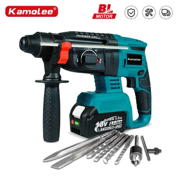 Kamolee 2000W 10600IPM Bürstenloser Akku-Bohrhammer, wiederaufladbarer elektrischer Hammer-Schlagbohrschrauber für Makita-Akku