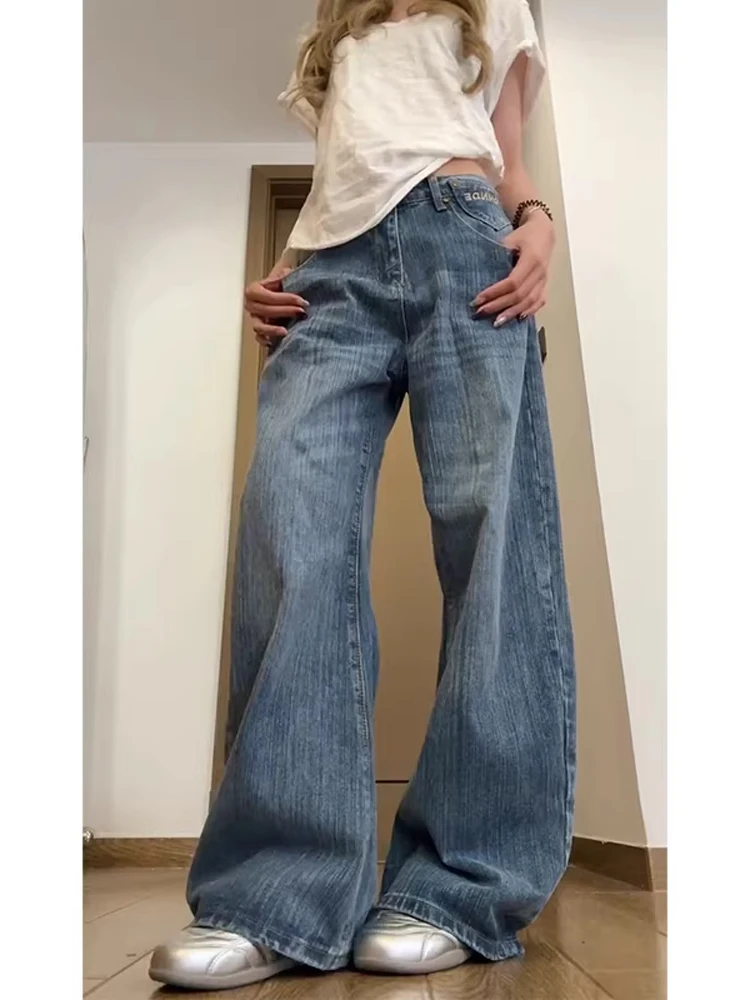 

Paris Button Bamboo Texture Men's Jeans Retro Embroidery Loose Belted Casual Pants Straight Leg Loose Fit Summer Jeans