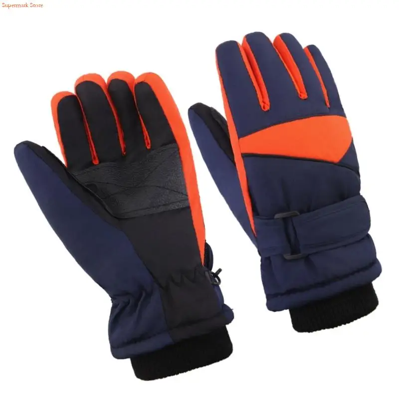 Q5WE قفازات الشتاء الدافئة للأطفال مزدوجة الطبقات ضد الرياح سبليت قفازات الأصابع التزلج الملحقات مع جزء اليد المعززة #5