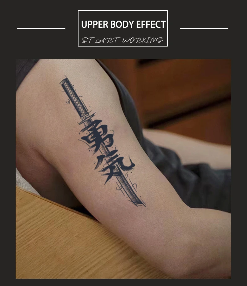 Langlebiger wasserdichter Tattoo-Aufkleber, nicht reflektierend, chinesisches Schriftzeichen, Messermuster, temporäres Tattoo für den Arm – Detail 3