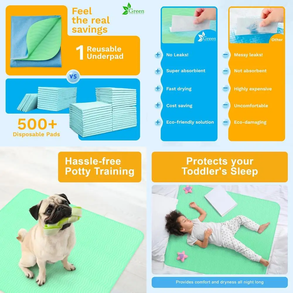 

Многоразовые впитывающие пеленки для кровати – для ночного недержания, при недержании, для детей, взрослых, пожилых людей, домашних животных – 10 штук, 34x36 дюймов