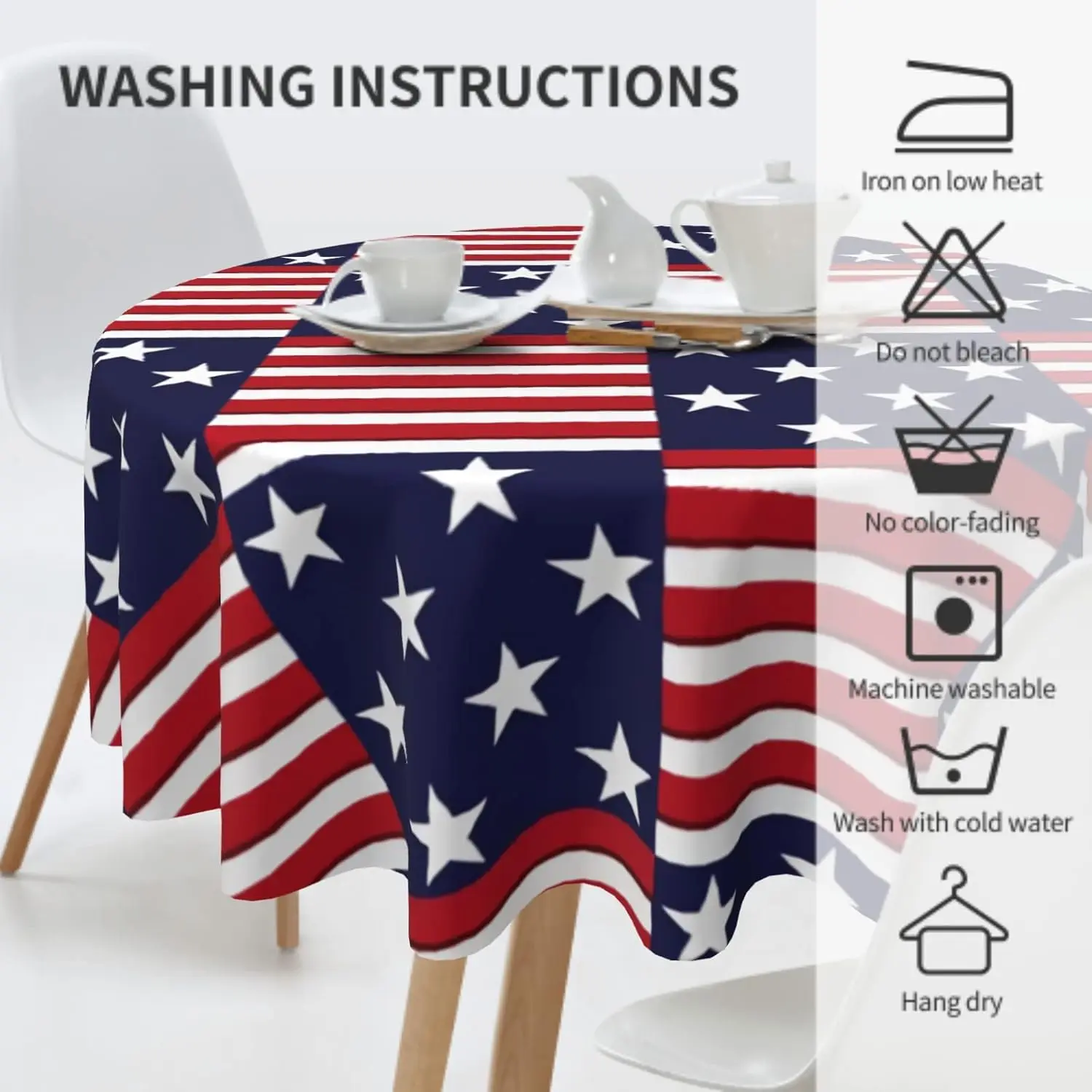 4th من يوليو مفرش المائدة المستديرة الوطنية الأحمر الأبيض والأزرق نجوم المشارب العلم الأمريكي مفرش المائدة الزخرفية مزرعة #3