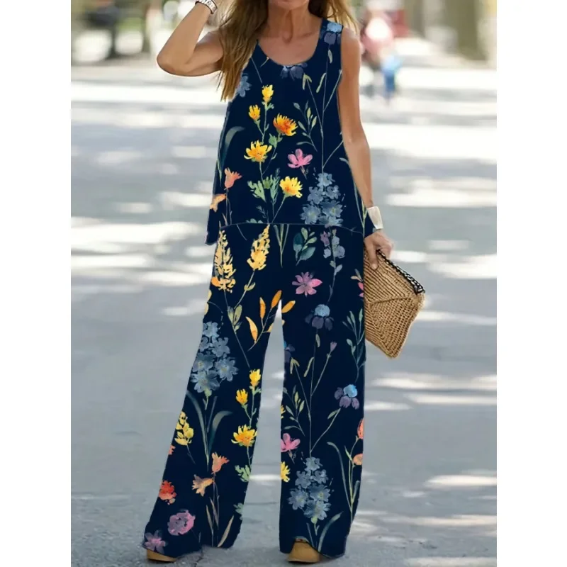 

Женский Повседневный комплект из двух предметов с круглым вырезом и брюками с широкими штанинами