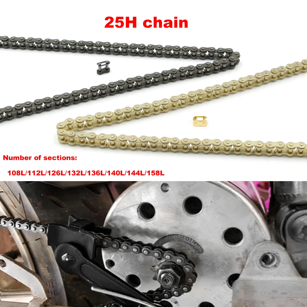 Cadena 25H Dorada y Negra con Eslabón Maestro de Repuesto para ATV, Go Kart, Mini Motocicleta de 47cc 49cc de 2 Tiempos, Motocicleta Todoterreno, Piezas de Buggy de Playa