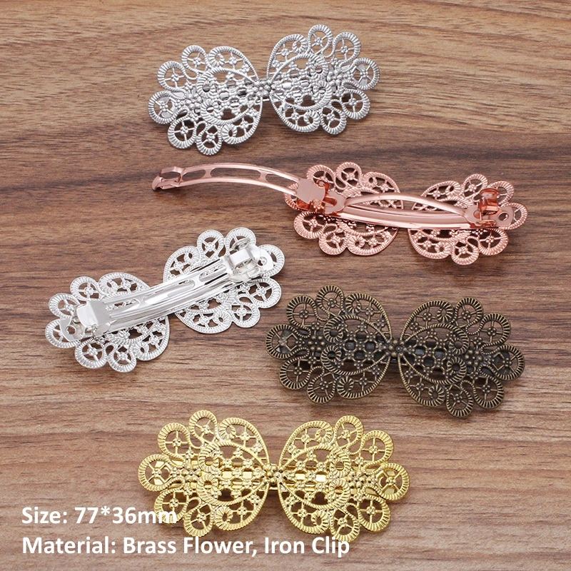 BoYuTe (10 Pieces/Lot) Metal Brass Filigree Flower Hairpin Base Women Hair Clips Handmade Materials