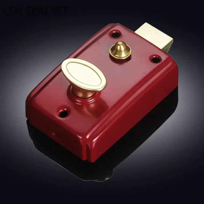 Retro Veiligheidsdeurslot Buitendeur Rood Anti-Diefstal Sloten Enkele Tong Verzekering Lockset Met Sleutel Voor Meubelhardware