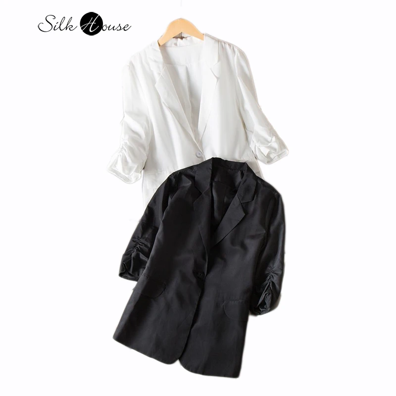 Premium Texture 100% Natural Mulberry Silk Crepe De Chine Feminine Temperament OL Style Commuting Top Women's Office Suit