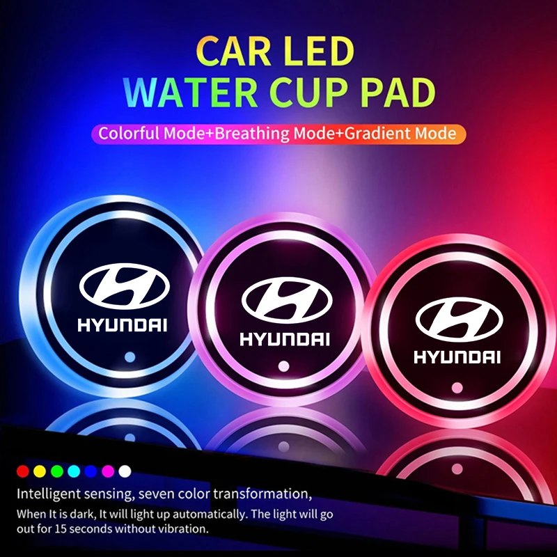 2PCS Car LED Luminous Water Cup Pad Auto Cup Bottle Coaster Anti-slip Pad For Hyundai Tucson IX35 I20 Sonata Fe Elantra Luminous