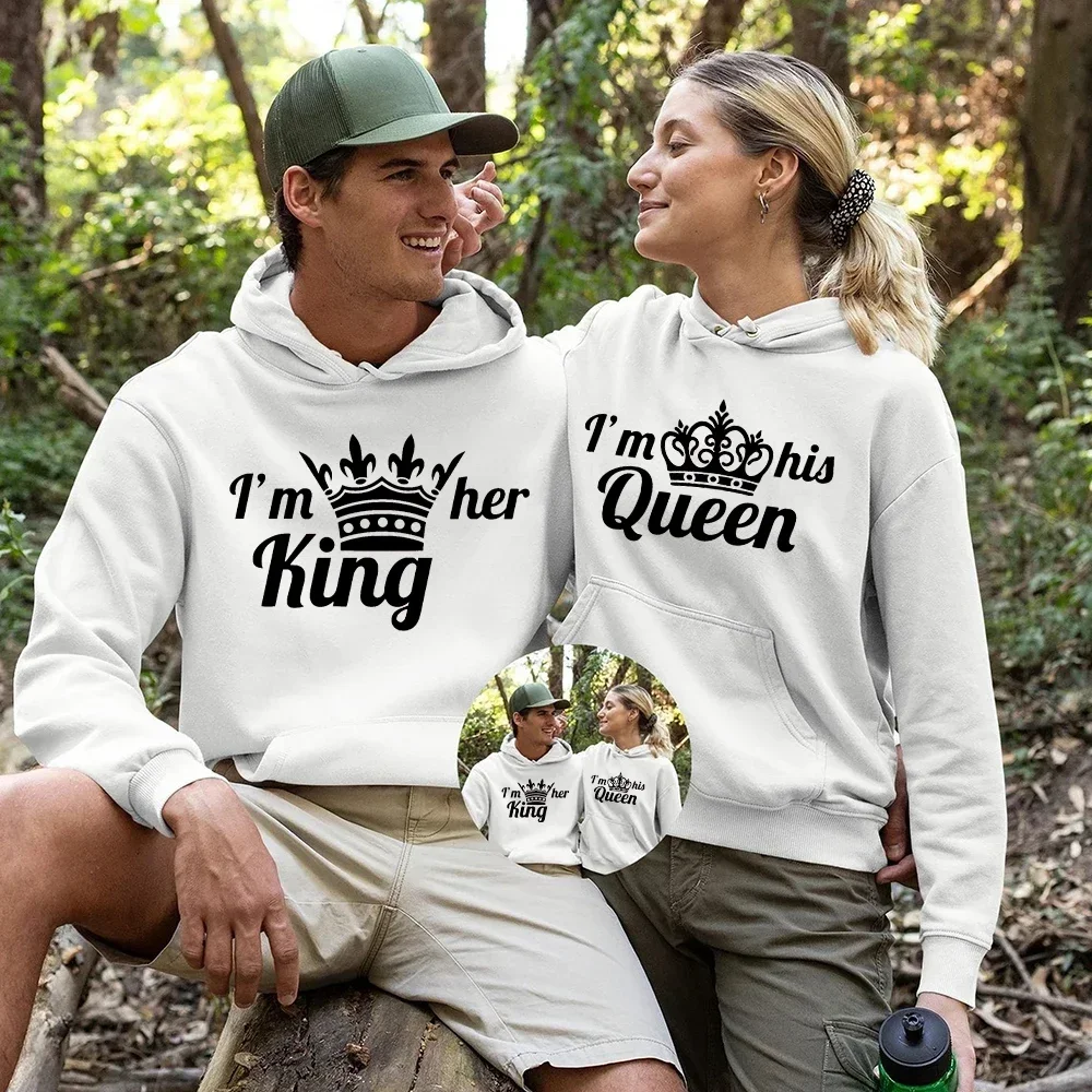 

New Fahion Couples Hoodies King and Queen Print Lover Hooded Sweatshirts Unisex Casual Tops Streetwear Valentine's Day Gifts