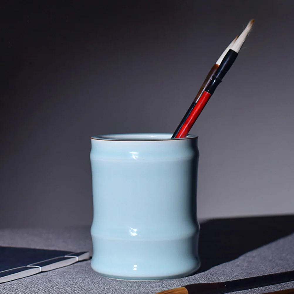 

1Pcs Ceramic Pen Holder Desktop Organizer Cylindrical Storage Bucket Makeup Brush Calligraphy Brush Pot Large Capacity