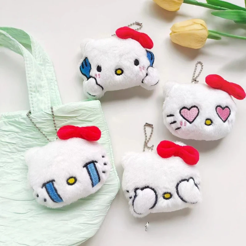 Schattige Kitty pluche sleutelhanger creatieve kat huilende kat uitdrukking pluche pop kralenketting deurgesp stijl rugzak hangende ketting cadeau
