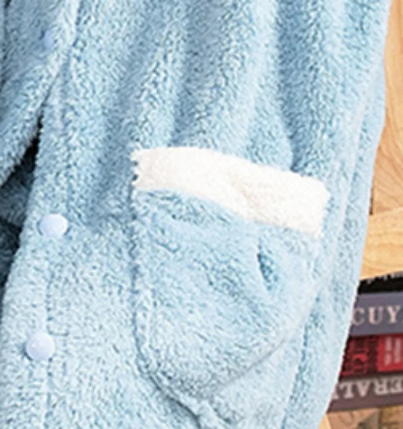 Lady's Winter Thin Nightgown Suit Length To Shank Polyester Warm Comfortable Blue Dink Leisure Wear With A Shark Hat - Image 6