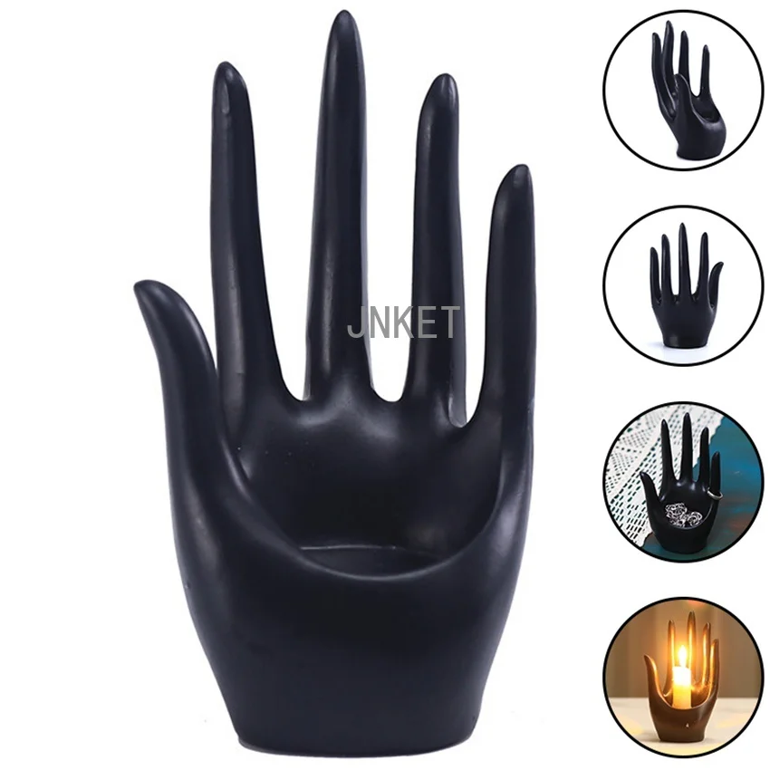 

Creative Black Palm Shaped Candlestick Candle Holder Ring Trinkets Holder Desktop Ornaments for Home Decoration