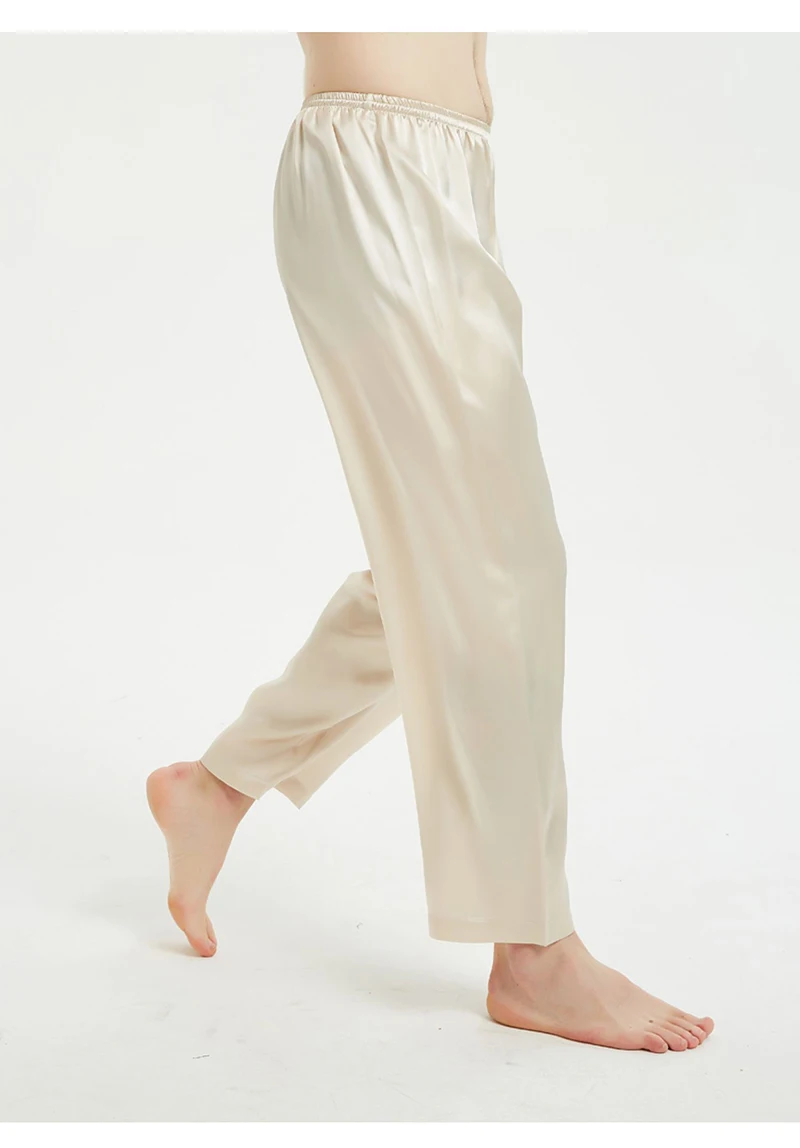 Pantaloni da uomo in seta di gelso naturale, color champagne, luminosi, lisci, comodi, freschi, casual, per la casa, pantaloni da pigiama estivi