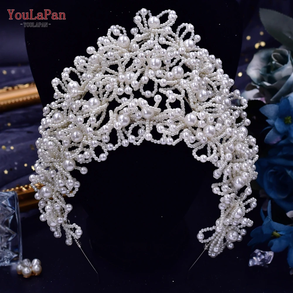 YouLaPan Wedding Crown Pearl Bride Tiara Wedding Headband accessori per capelli copricapo da sposa Pageant Headwear Queen HP487