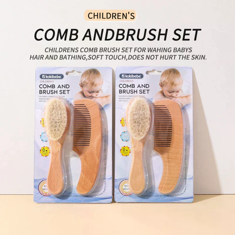 

2 шт., шерстяная щетка для ухода за ребенком, массажная расческа для новорожденных, расческа из бука, подарочный набор для детского душа, натуральная детская щетка