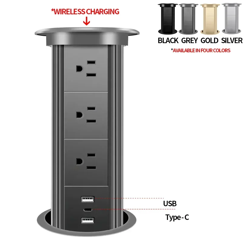 Gemotoriseerde Pop-up Toren Socket Draadloze Oplader Automatische Stekker Desktop Werkblad, Eu Fr Socket USB Type-C Bluetooth Speaker - afbeelding 1