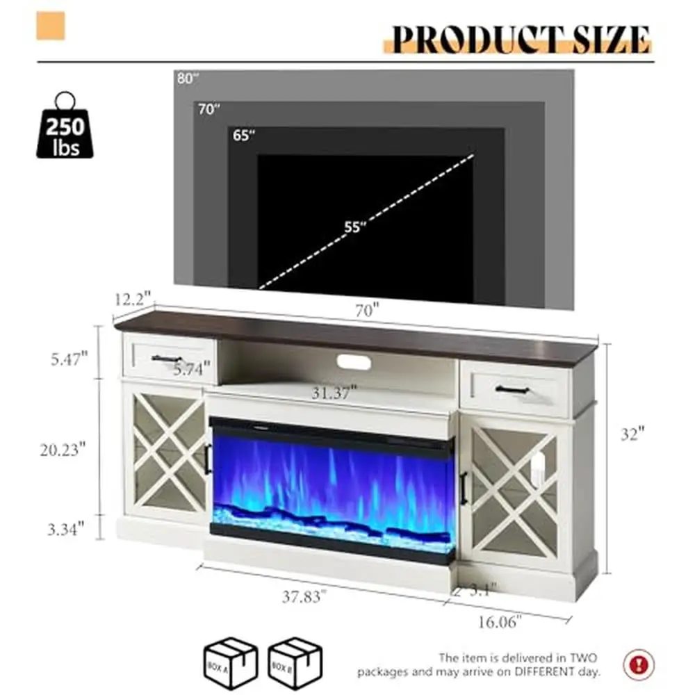 3-Sided Glass LED Fireplace TV Stand 70