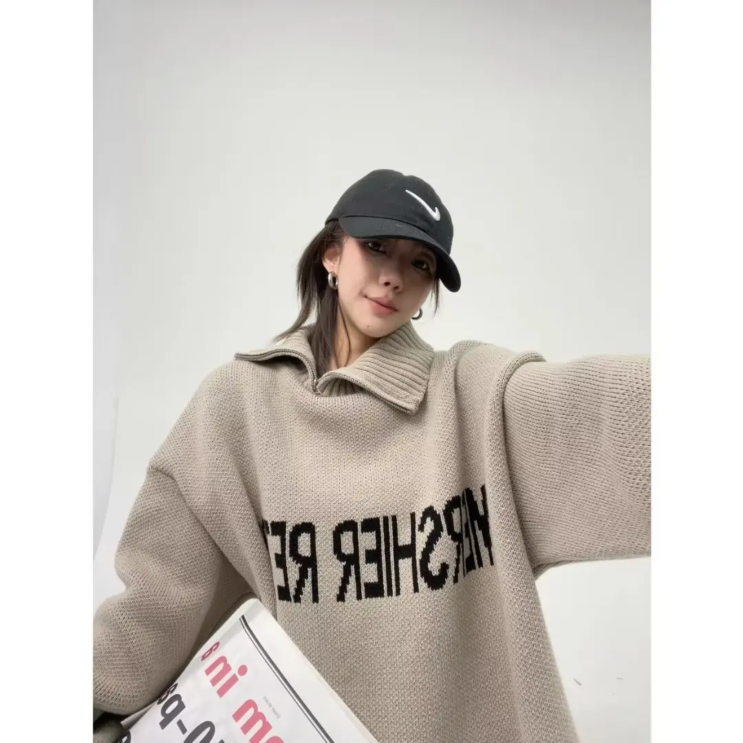 

2026 новая женская толстовка с круглым вырезом на весну и осень, свободный свободный американский ленивый стиль, модный пуловер с буквами, топ