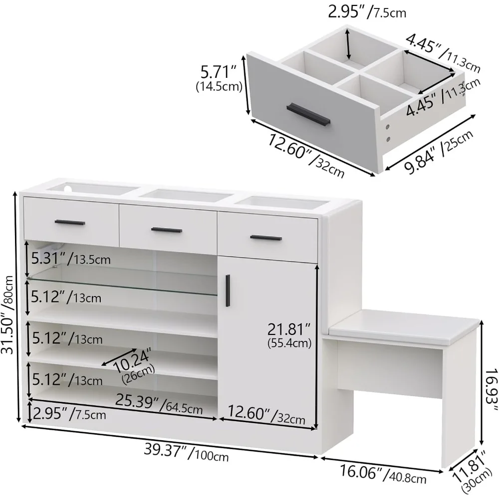 Wardrobe Armoire Closet with Charging & LED Light,Walk-in Closet Island Dresser with Glass Showcase,3 Drawers & Doors