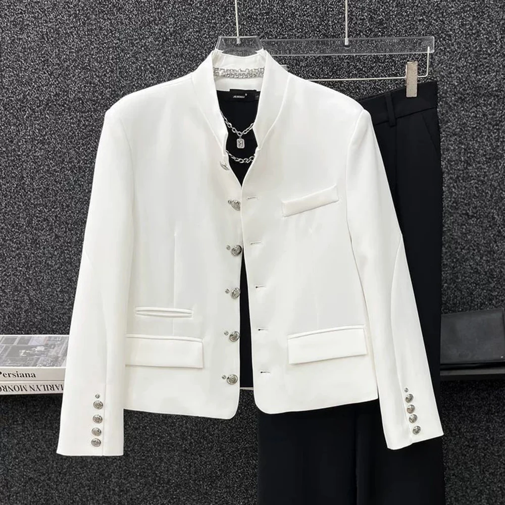 Mens Mandarin Collar Plain Casual Jacket Fashion Business Youth Commute Elegant British Streetwear Urban Long Sleeve Office Top