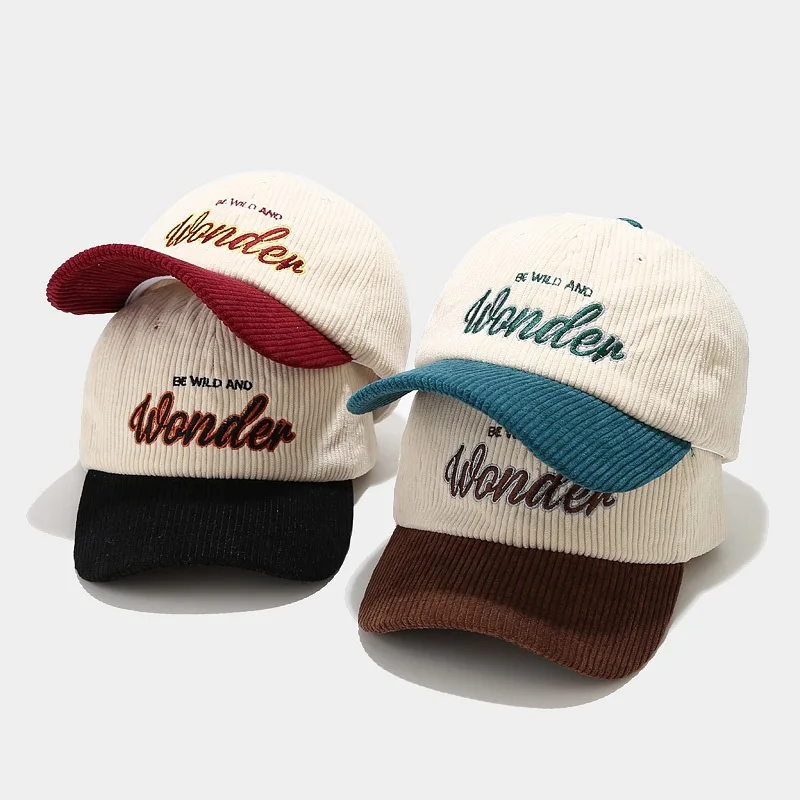 

New corduroy baseball cap for women in Spring and Autumn, Korean version, color blocked letter embroidered duckbill cap, couple