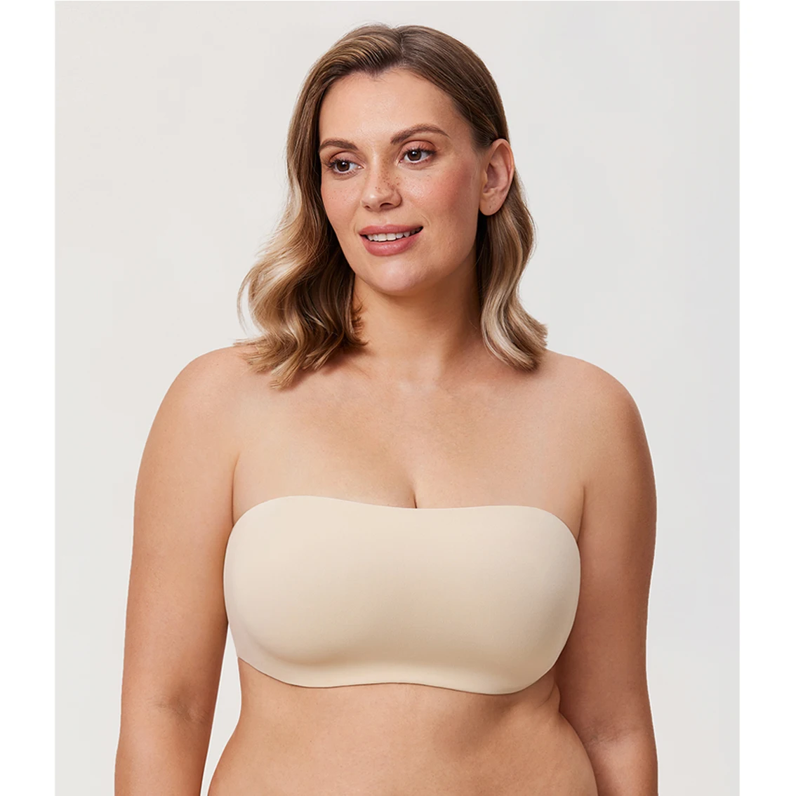 Cloudsfit Unlined Smooth Bandeau Bra Seamless Comfort Underwire Plus Size Biustonosze bez ramiączek dla kobiet Pełne pokrycie A-DD E F G