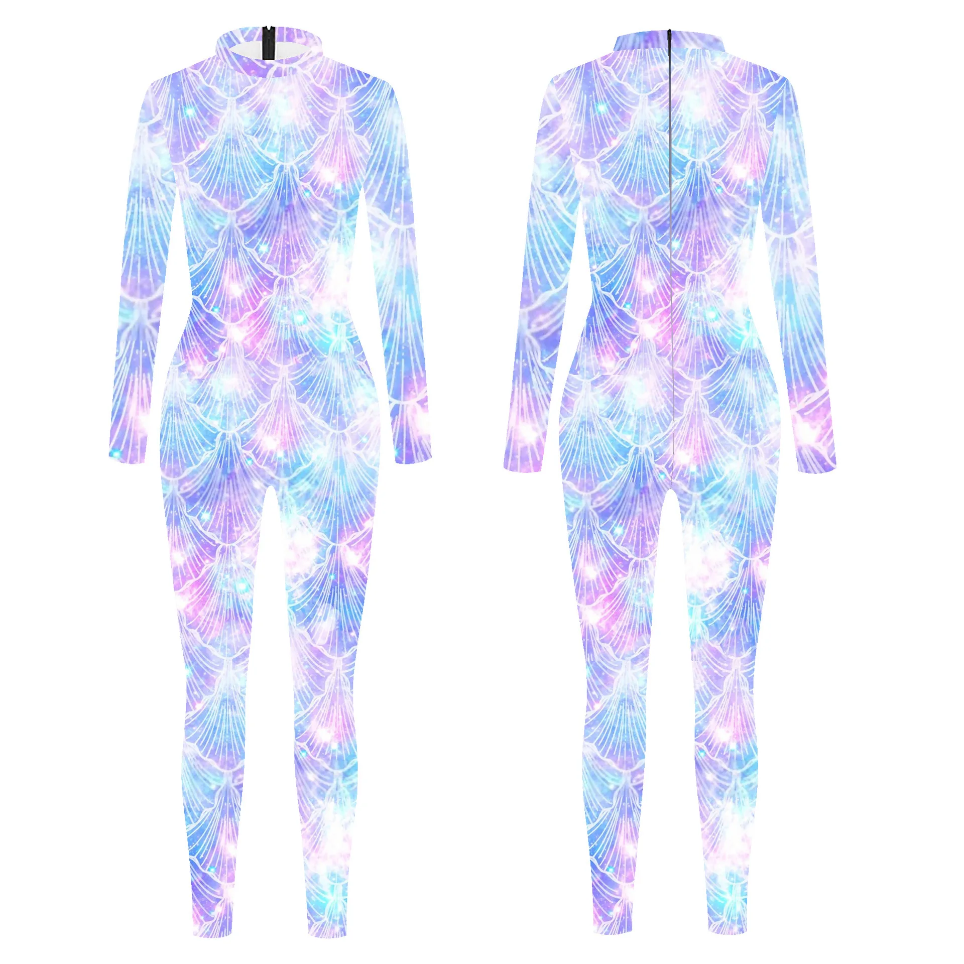 2026 3D-Druck Damen-Jumpsuit, dehnbarer Casual-Bodysuit, Meerjungfrauen-Bodysuit, glänzende Fischschuppen, Cosplay-Jumpsuit, Partykleidung – Detail 2
