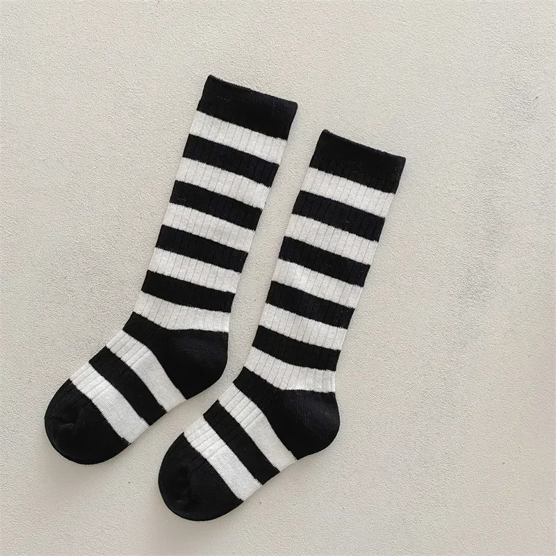 Autumn Winter Children School White Black Stripes Sport Socks Korean Knee High Long Stockings for Kids Boys Girls Baby Clothes