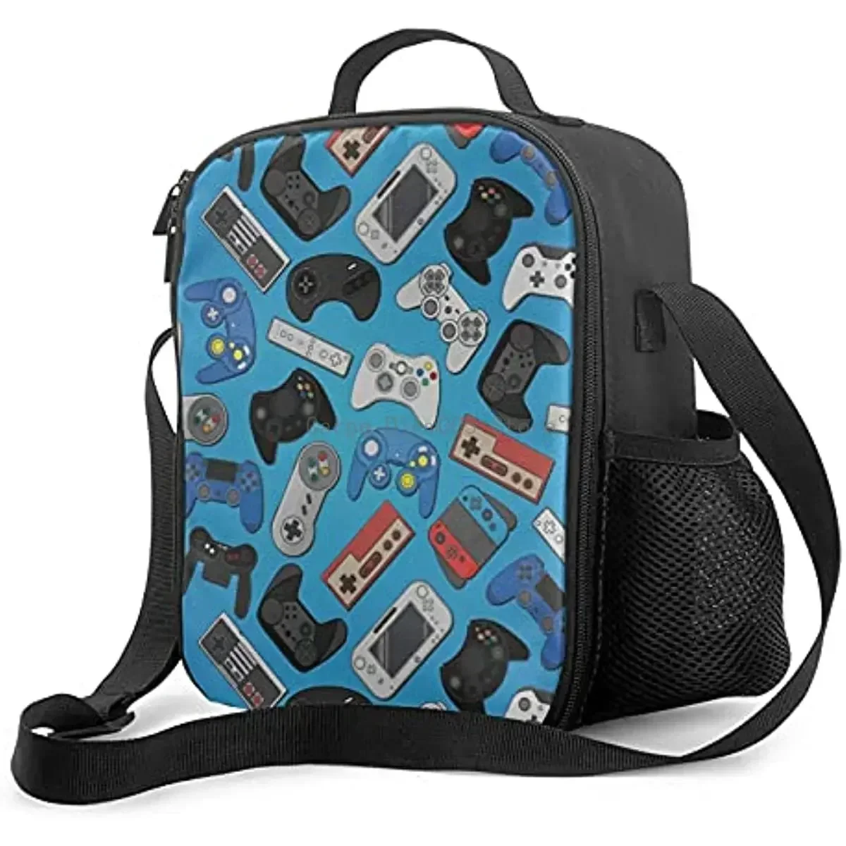 Video Game Controller Background Insulated Lunch Bag Reusable Tote   Box Food Container For Men Women Kids