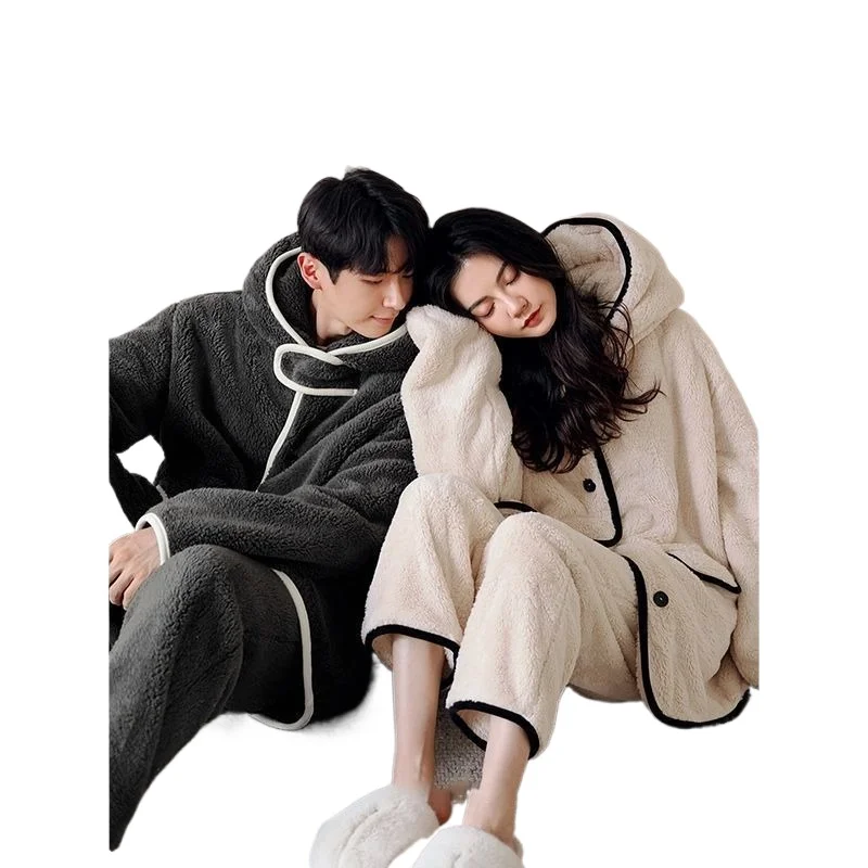 

Fat Sister очень большой размер, утепленная коралловая флисовая теплая корейская версия, пижамы для пар, свободная домашняя одежда для ленивого ветра, нижнее белье 95 кг