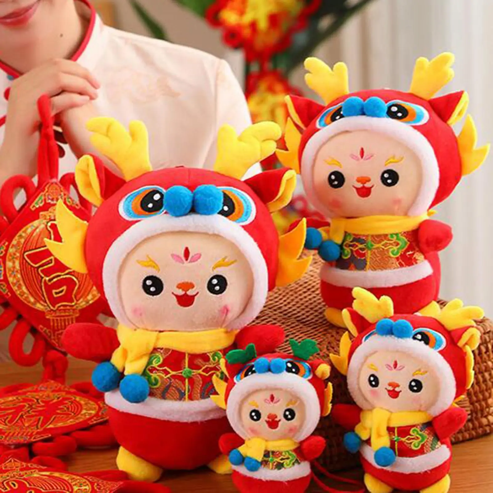 2024 Lunar New Year Dragon Plush Toy Soft Cuddly Mascot for Spring Festival Party Favor Home Accent