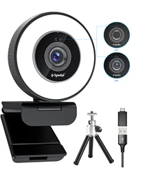 Spedal AF966 HD Webcam 4k 30fps with Adjustable Ring Light and Microphone, Autofocus Webcam with Privacy Cover, Zoom Skyp