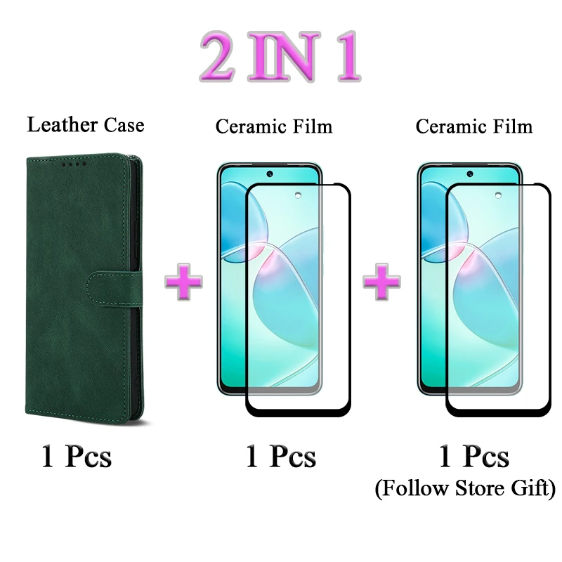 For Tecno Camon 16 2 IN 1 Solid Color Flip Cover Simple Leather Phone Case With Two Piece Curved Ceramic Screen