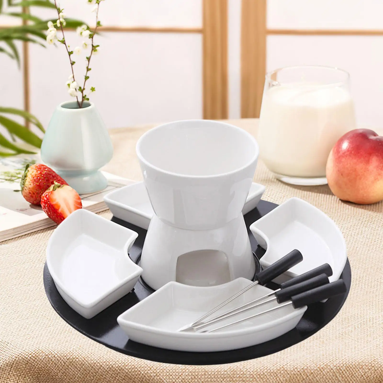 Home Tea Light Candle Fondue Set Melt Hot Pot Bowl Set for Butter (White)