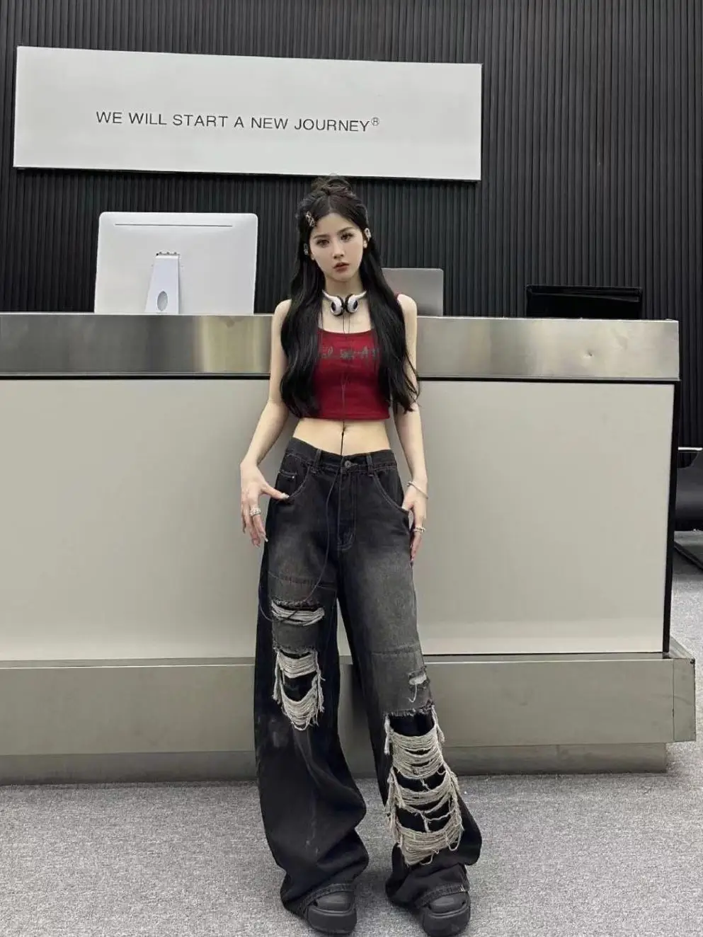 Jean classique droit pour femmes, Palazzo, jambes larges, drapé fluide, Denim, mode élégante, Chic, tendance, moderne, ambiance de rue